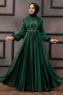 Wedding & Evening - Green Hijab Evening Dress 100337623 - Turkey
