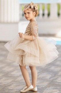 Girls' Half Sleeve Skirt Fluffy Tulle Pulpeau Beige Evening Dress 100328476