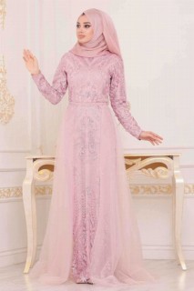 Evening & Party Dresses - Powder Pink Hijab Evening Dress 100299693 - Turkey