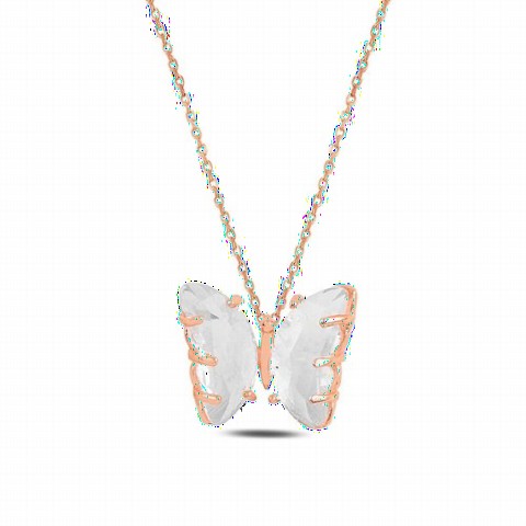 White Stone Butterfly Model Silver Necklace 100346951