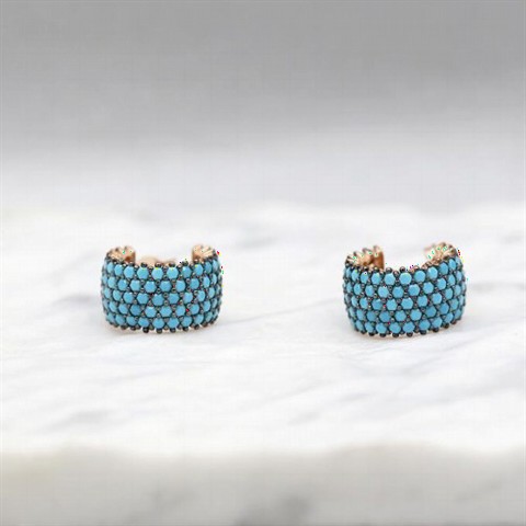 Earrings - Five Row Turquoise Stone Women's Silver Earrings 100347303 - Turkey