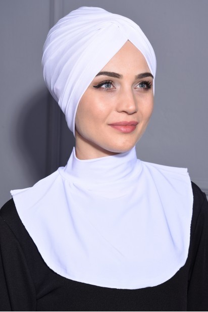 Woman Bonnet & Turban - Col Hijab à Bouton Pression Blanc - Turkey