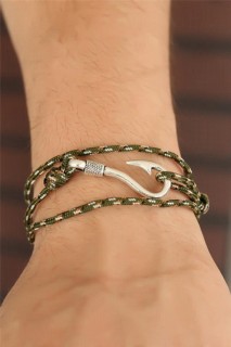 Cream Line Patterned Metal Hook Men's Bracelet 100318448