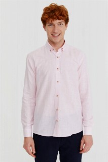 Men's Pink Kilyos Slim Fit Slim Fit Straight Buttoned Collar Long Sleeve Shirt 100350621