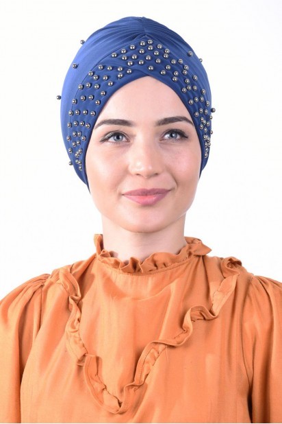 Woman Bonnet & Hijab - Pearl Pool Cap Indigo - Turkey