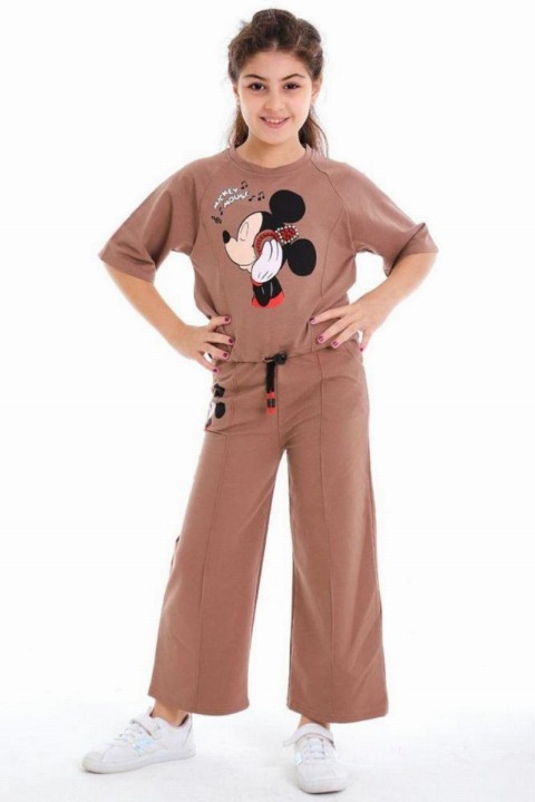 Outwear - Girl Bead Détaillé Mickey Mouse Brown Bottom Top Set 100326820 - Turkey