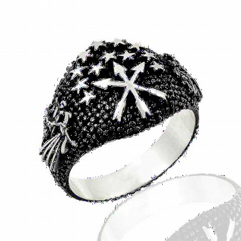 mix - Silver Men's Ring with Circassian Dancing Figure and Circassian Flag Symbol on a Black Background 100348773 - Turkey