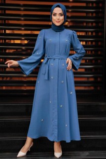 Clothes - İndigo Blue Hijab Dress 100344978 - Turkey