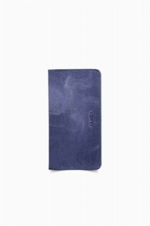 Wallet - Leather Men/Women Portfolio Wallet with Phone Entry - Antique Navy Blue 100345657 - Turkey