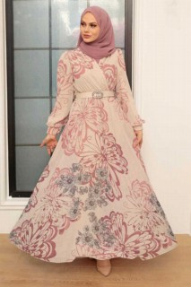 Clothes - Beige Hijab Dress 100340756 - Turkey