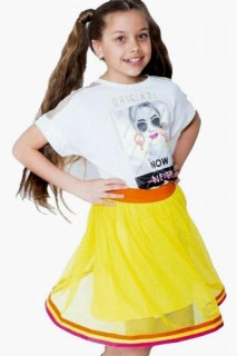 Girl Clothing - Girl's New Original Netted and Printed Yellow Skirt Suit 100328232 - Turkey