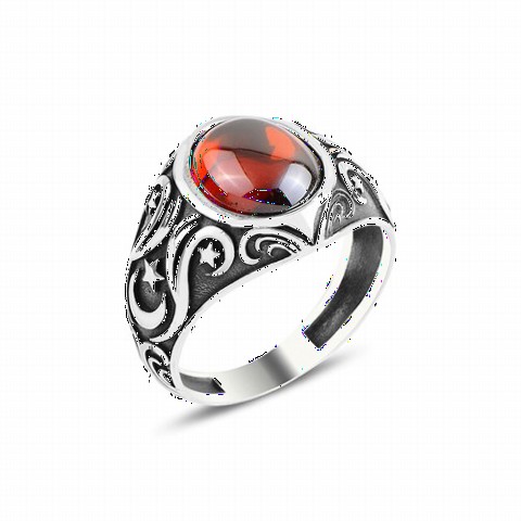 Red Zircon Stone Men's Sterling Silver Ring 100349215