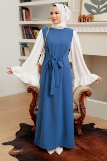 Clothes - İndigo Blue Hijab Dress 100340797 - Turkey