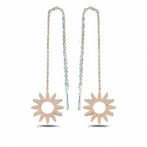 jewelry - Daisy Leaf Dangle Sterling Silver Earrings Rose 100346692 - Turkey