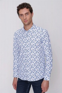 Men's Blue Merida Slim Fit Slim Fit Printed Long Sleeve Shirt 100350855