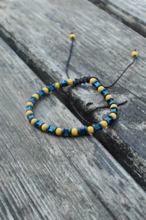 Bracelet - Blue Yellow Color Hematite Macrame Natural Stone Men's Bracelet 100328033 - Turkey