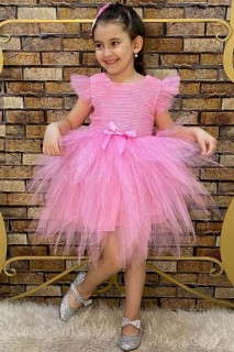 Evening Dress - Robe de soirée rose duveteuse en tulle à épaules pour fille 100326803 - Turkey