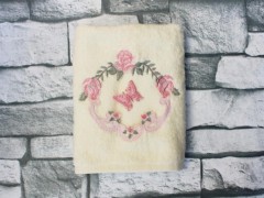 Dowry Towel - Dowry Land Pink Butterfly Embroidered Dowery Towel Cream 100330304 - Turkey