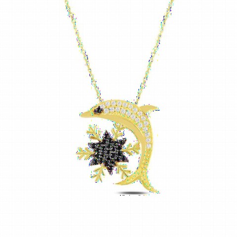 Other Necklace - Dolphin Patterned Snowflake Model Silver Necklace 100346896 - Turkey