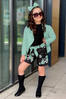 Boys Green Blazer Jacket and Double Pocket Floral Printed Shorts Suit 100327499