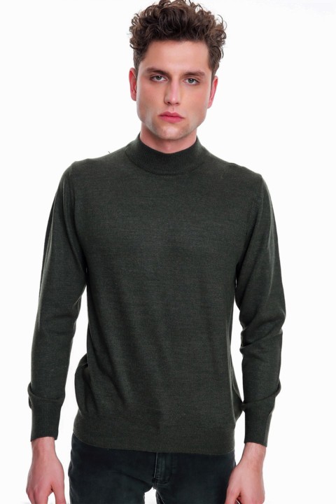 Men Clothing - Men Khaki Basic Dynamic Fit Half Fisherman Knitwear Sweater 100345097 - Turkey