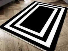 Carpet - Non-Slip Base Digital Print Velvet Carpet Geometric Black 150x220 Cm 100260395 - Turkey
