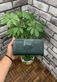 Hand Portfolio - حقيبة يد مطوية جلدية وسحّاب باللون الأخضر 100345747 - Turkey
