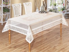 Rectangle Table Cover - Venessi Knitted Board Patterned Table Cloth Cream 100258004 - Turkey