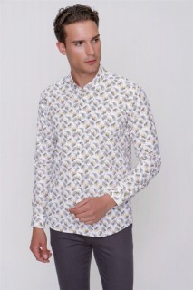 Shirt - Men's Yellow Merida Slim Fit Slim Fit Printed Long Sleeve Shirt 100350858 - Turkey