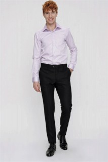 Men's Black Rabat Jacquard Slim Fit Side Pocket Fabric Trousers 100350639