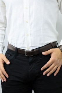 Belt - حزام رجالي من جارد جلد بني كلاسيكي مطبوع بالليزر - 3 سم 100345964 - Turkey