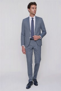 Suit - بدلة نحيفة مخططة باللون الأزرق الداكن للرجال ذات مقاس نحيف بجيب 6 بدلة متدلية 100351284 - Turkey