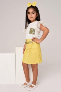 Girl's Yellow Leather Skirt Suit with Pulpette Pocket and Front Zipper 100328270