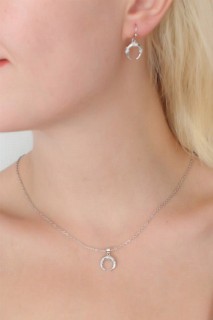 Necklaces - Silver Color Crescent Figure Women Necklace Earring Set 100327950 - Turkey