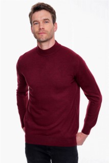 Knitwear - Men's Dark Claret Red Basic Dynamic Fit Half Fisherman Knitwear Sweater 100345098 - Turkey