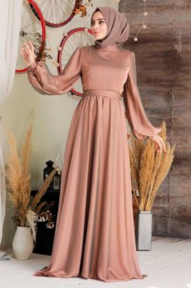 Evening & Party Dresses - Sunuff Colored Hijab Evening Dress 100335206 - Turkey