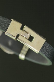 Tumbled Metal Elif Vav Black Leather Men's Bracelet 100327888
