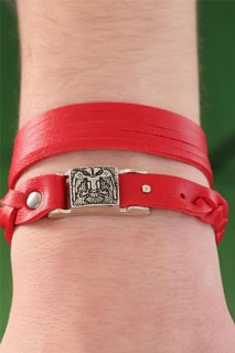 Red Color Leather Men's Bracelet Combined 100318712