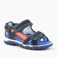 Sandals & Slippers - Genuine Leather Navy Blue Boy Outdoor Sandals 100278836 - Turkey