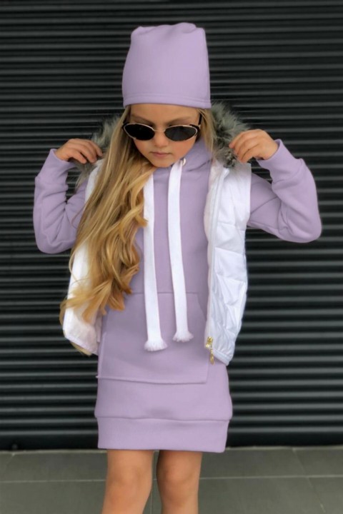Girl's Inflatable Vest Leggings and Beret Hooded Lilac Dress 100327274