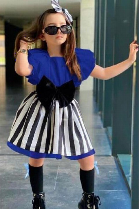 Girl Clothing - بدلة تنورة زرقاء مخططة للفتيات 100326687 - Turkey