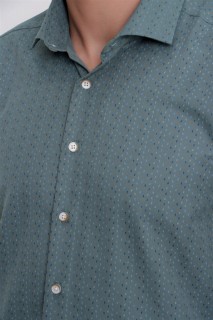 Men's Green Vigo Patterned Slim Fit Slim Fit Long Sleeve Shirt 100350862