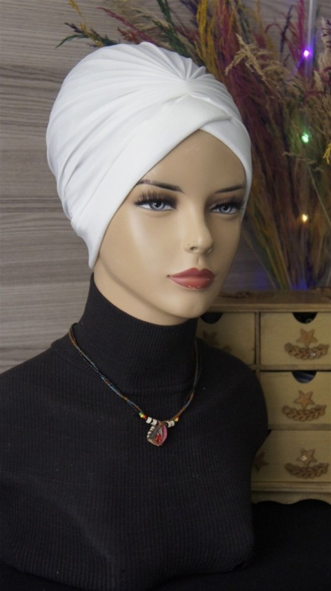 Woman Bonnet & Turban - Cross Bonnet-Off White - Turkey