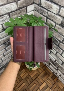 Claret Red Matte Zippered and Leather Pleated Hand Portfolio 100345744