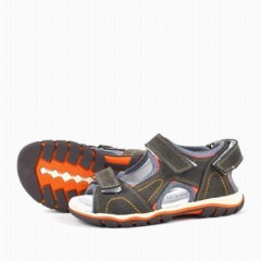 Genuine Leather Gray Boys Sandals with Velcro 100278831