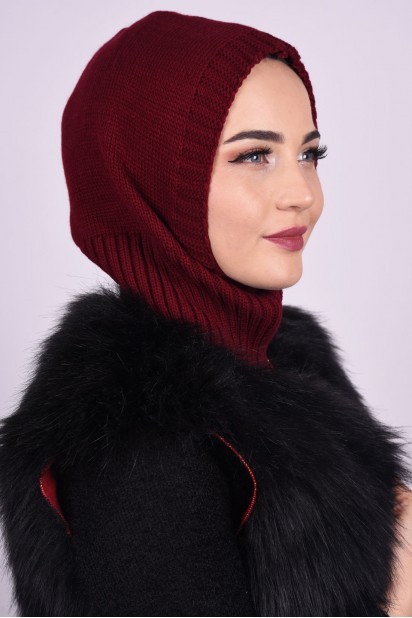 Knitted Wool Beret Claret Red 100284908