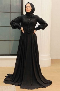 Woman - Black Hijab Evening Dress 100340714 - Turkey