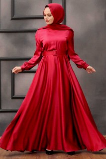 Evening & Party Dresses - Red Hijab Evening Dress 100339858 - Turkey