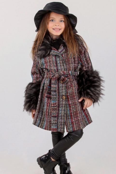 Coat, Trench Coat - Mädchen-Leggings-Set aus rotem Leder mit Cachet-Mantel und Fell 100327034 - Turkey