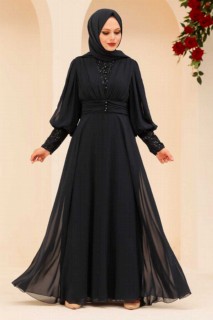 Evening & Party Dresses - Navy Blue Hijab Evening Dress 100338281 - Turkey